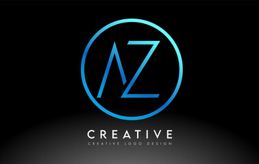 Neon Blue AZ Letters Logo Design Slim. Creative Simple Clean Letter Concept.