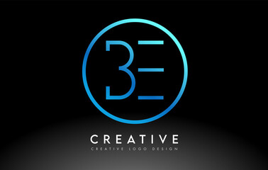 Neon Blue BE Letters Logo Design Slim. Creative Simple Clean Letter Concept.
