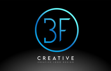 Neon Blue BF Letters Logo Design Slim. Creative Simple Clean Letter Concept.