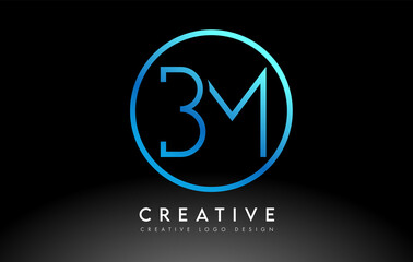 Fototapeta premium Neon Blue BM Letters Logo Design Slim. Creative Simple Clean Letter Concept.
