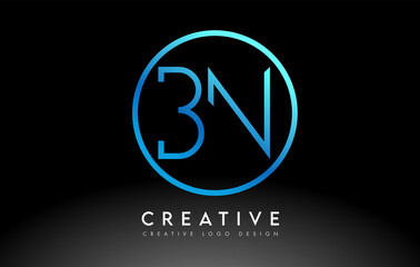 Neon Blue BN Letters Logo Design Slim. Creative Simple Clean Letter Concept.