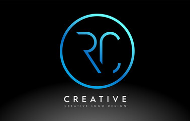 Neon Blue RC Letters Logo Design Slim. Creative Simple Clean Letter Concept.
