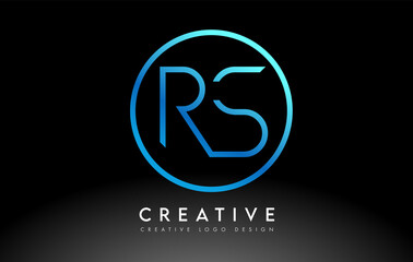 Neon Blue RS Letters Logo Design Slim. Creative Simple Clean Letter Concept.