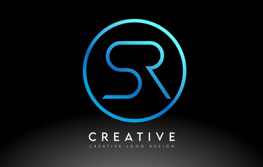 Neon Blue SR Letters Logo Design Slim. Creative Simple Clean Letter Concept.