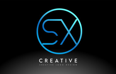 Neon Blue SX Letters Logo Design Slim. Creative Simple Clean Letter Concept.
