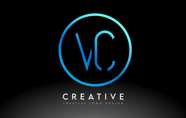 Neon Blue VC Letters Logo Design Slim. Creative Simple Clean Letter Concept.