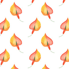 Watercolor bright summer pattern yellow and blue abstract flowers. Simple floral pattern