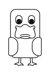 Line art black and white geometric stylized duck