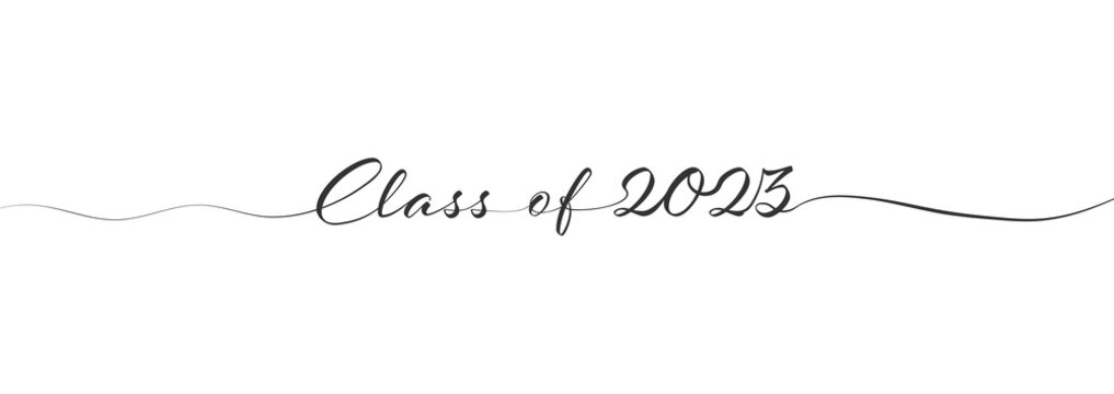 Stylized calligraphic inscription Class of 2023 in one line