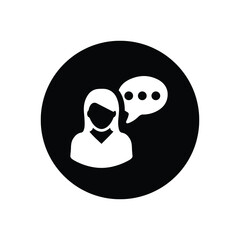 Conversation, female, lady icon. Black vector design.