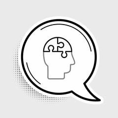 Line Human head puzzles strategy icon isolated on grey background. Thinking brain sign. Symbol work of brain. Colorful outline concept. Vector