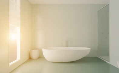 Naklejka na ściany i meble Sunset.. Bathroom interior bathtub. 3D rendering.