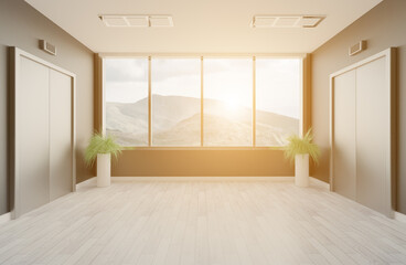 Modern office Cabinet.  3D rendering.   Meeting room. Sunset.