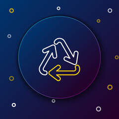 Line Recycle symbol icon isolated on blue background. Circular arrow icon. Environment recyclable go green. Colorful outline concept. Vector