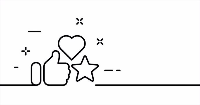 Like. Thumbs up, heart, star, rating, rate the service, user, comment. Feedback concept. One line drawing animation. Motion design. Animated technology logo. Video 4K