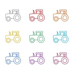 Tractor line icon isolated on white background. Set icons colorful