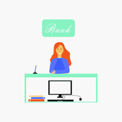 Client at the bank office. client inside the bank, office interior design. Cartoon customer at the bank. Flat vector illustration.