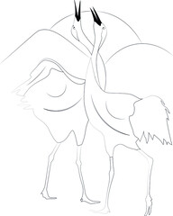 sketch of crane bird dancing vector
