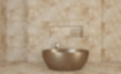 Spacious bathroom in gray tones with heated floors, freestanding. Abstract blur phototography.