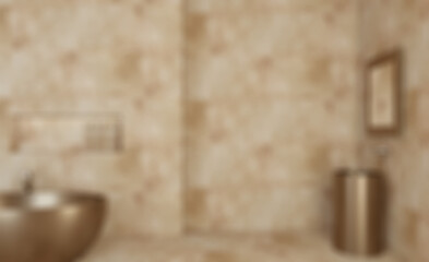 Spacious bathroom in gray tones with heated floors, freestanding. Abstract blur phototography.