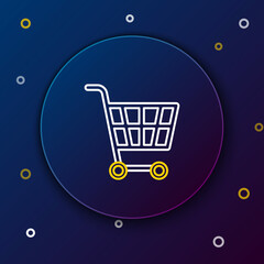 Line Shopping cart icon isolated on blue background. Online buying concept. Delivery service sign. Supermarket basket symbol. Colorful outline concept. Vector