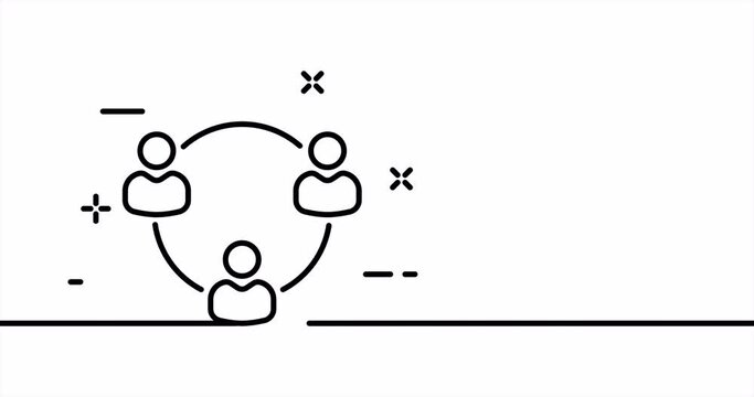 Teamwork. Men, employee, work in group, three, company, heip, relationship. Business concept. One line drawing animation. Motion design. Animated technology logo. Video 4K