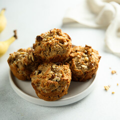 Healthy homemade banana muffins with nuts