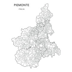 Vector Map of the Geopolitical Subdivisions of the Region of Piedmont (Piemonte) with Provinces and Municipalities (Comuni) as of 2022 - Italy