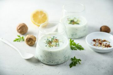 Traditional homemade cold soup with cucumber