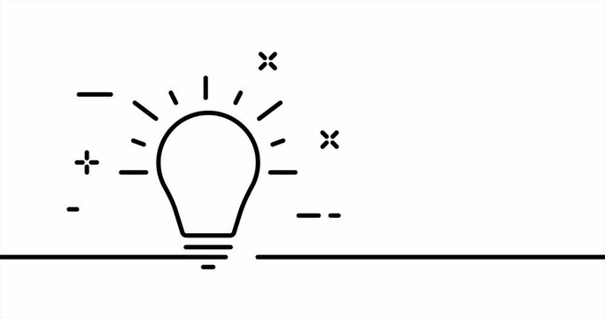 Lightbulb. Creative idea, philosophy, mental activity, think, new, thought. Thinking concept. One line drawing animation. Motion design. Animated technology logo. Video 4K