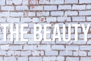 THE BEAUTY - word on concrete background. Cement floor, wall.