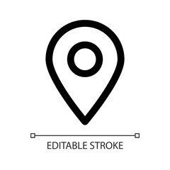 Location pin white linear ui icon. Navigation marker. Direction and destination point. GUI, UX design. Outline isolated user interface element for app and web. Editable stroke. Arial font used