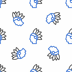 Line Native American Indian icon isolated seamless pattern on white background. Colorful outline concept. Vector