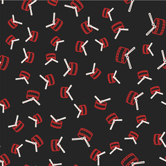 Line Drum with drum sticks icon isolated seamless pattern on black background. Music sign. Musical instrument symbol. Vector