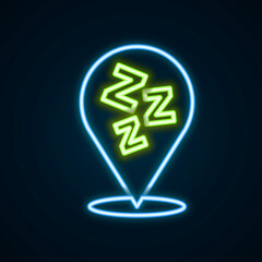 Glowing neon line Sleepy icon isolated on black background. Sleepy zzz talk bubble. Colorful outline concept. Vector