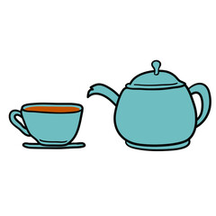 vector hand draw teapot and cups