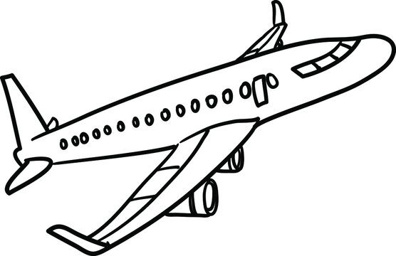 illustration of airplane with hand draw line art sketch cartoon style