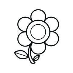 Flower coloring book for children. Icon. Black and white vector illustration.