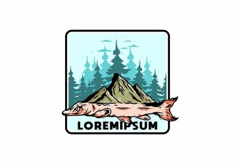 Arapaima fish and mountain illustration