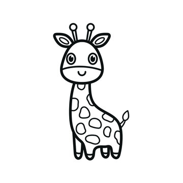 Giraffe. Black and white vector illustration. Coloring.