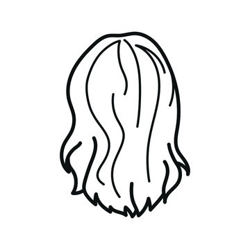 recommend clip art: Wig. Back view. Hair. Black and white vector illustration. Coloring.