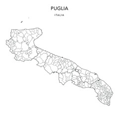 Vector Map of the Geopolitical Subdivisions of the Region of Apulia (Puglia) with Provinces and Municipalities (Comuni) as of 2022 - Italy