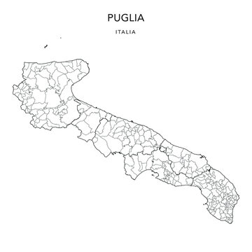Vector Map of the Geopolitical Subdivisions of the Region of Apulia (Puglia) with Provinces and Municipalities (Comuni) as of 2022 - Italy