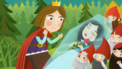 cartoon prince near sleeping princess illustration