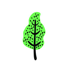Abstract tree with trunk and crown in simple doodle style. Naive childish art. Primitive birch drawing. Kids botanical flat vector illustration of forest plant isolated on white background