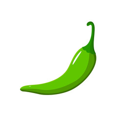 Green chilli pepper icon on white background. Fresh food spice. Vector illustration for design,print, web.
