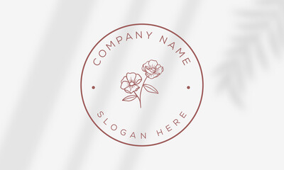 Naklejka premium Botanical Floral element Hand Drawn Logo with Wild Flower and Leaves. Logo for spa and beauty salon, boutique, organic shop, wedding, floral designer, interior, photography, cosmetic.