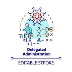 Delegated administration concept icon. Manage identities abstract idea thin line illustration. Different rights of access. Isolated outline drawing. Editable stroke. Arial, Myriad Pro-Bold fonts used