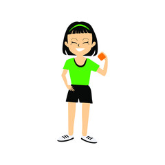 Cute girl with dumbbell, vector illustration