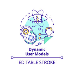 Dynamic user models concept icon. Human-computer interaction abstract idea thin line illustration. Update data about user. Isolated outline drawing. Editable stroke. Arial, Myriad Pro-Bold fonts used